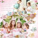 SUMMORO 180 Pcs Floral Paper Tea Cups and Plates 9 OZ Disposable Paper TeaCups and Saucers with Tea Party Napkins Set for Tea Party Decoration Birthday Wedding Bridal Shower Party Supplies