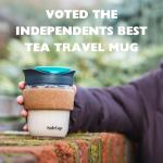 SoleCup. Travel Mug Loose Tea Infuser - Detachable Tea Strainer with Spillproof Lid - BPA-Free Reusable Glass Travel Coffee Cup with Cork Band (Gray and Blue, 12oz)