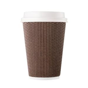 [1000 SET]Harvest Pack 12 oz Disposable Coffee Cups, Insulated Ripple Double-Walled Paper Cups with White Lids, Brown Geometric, Leak-Proof Drinking Cups for Tea Hot Chocolate Drinks To go coffee cups