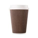 [1000 SET]Harvest Pack 12 oz Disposable Coffee Cups, Insulated Ripple Double-Walled Paper Cups with White Lids, Brown Geometric, Leak-Proof Drinking Cups for Tea Hot Chocolate Drinks To go coffee cups