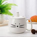 Koolkatkoo Ceramic Coffee Mug - White Cat Mug, Tea Cup with Lid and Spoon, Kitty Phone Holder, Gifts for Cat Lovers, Christmas Mugs, Mother's Day Holiday Present