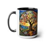 Nature-Inspired Stained Glass Tree of Life Coffee Mug - Spiritual for Nature Lovers, Boho Tree Painting Tea Cup