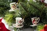 Holly Berries and Poinsettia Assorted Mini Teacups Christmas Tree Ornaments Set of 6