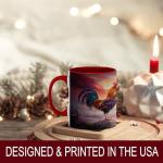 ATSAKA Majestic Rooster Coffee Mug, 11oz Ceramic Mug, Vibrant Sunrise Farm Cup, Colorful Rooster on Mountain Design, Nature-Inspired Gift, Rustic Aesthetic Drinkware, Dishwasher Safe