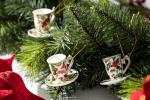 Holly Berries and Poinsettia Assorted Mini Teacups Christmas Tree Ornaments Set of 6