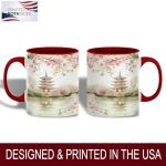 ATSAKA Cherry Blossom Pagoda Mug, 11oz Ceramic Coffee Cup with Tranquil Japanese Garden and Bridge, Elegant Sakura Reflection Art, Zen-Inspired Tea Cup for Nature Lovers