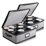 Coffee Mug Storage, 2 Pack Quilted and Stackable Coffee Cup Storage Organizer for Service of 24, Mug Storage Box with Dividers, China Containers Hard Shell for Moving and Organization, Grey