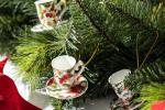Holly Berries and Poinsettia Assorted Mini Teacups Christmas Tree Ornaments Set of 6