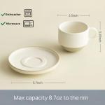 Alikexin Small 8oz Minimalist Handmade Ceramic tea Cup with Saucer, Lead-Free Latte Art Mug, Sturdy Handmade Pottery tea mug with handle, Microwave and dishwasher safe (Matte White)