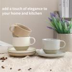 Alikexin Small 8oz Minimalist Handmade Ceramic tea Cup with Saucer, Lead-Free Latte Art Mug, Sturdy Handmade Pottery tea mug with handle, Microwave and dishwasher safe (Matte White)