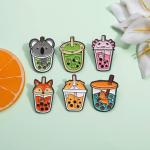 VEINTI+1 Animal Pin Cute Animal Bubble Tea Drink Enamel Lapel Pin Brooches Cute Boba Brooch Kawaii Bags Backpacks Jackets Hat Accessory Decoration animal pins for backpacks Set of 6