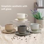 Alikexin Small 8oz Minimalist Handmade Ceramic tea Cup with Saucer, Lead-Free Latte Art Mug, Sturdy Handmade Pottery tea mug with handle, Microwave and dishwasher safe (Matte White)