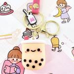 Ms. Panda Boba Tea Keychain with Strap – Cute Silicone Bubble Milk Tea Cup Keyring for Bags, Gifts, and Best Friends