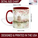 ATSAKA Cherry Blossom Pagoda Mug, 11oz Ceramic Coffee Cup with Tranquil Japanese Garden and Bridge, Elegant Sakura Reflection Art, Zen-Inspired Tea Cup for Nature Lovers