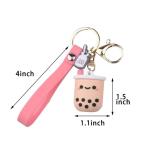 Ms. Panda Boba Tea Keychain with Strap – Cute Silicone Bubble Milk Tea Cup Keyring for Bags, Gifts, and Best Friends