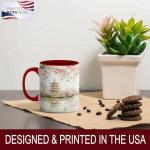 ATSAKA Cherry Blossom Pagoda Mug, 11oz Ceramic Coffee Cup with Tranquil Japanese Garden and Bridge, Elegant Sakura Reflection Art, Zen-Inspired Tea Cup for Nature Lovers