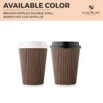 [1000 SET]Harvest Pack 12 oz Disposable Coffee Cups, Insulated Ripple Double-Walled Paper Cups with White Lids, Brown Geometric, Leak-Proof Drinking Cups for Tea Hot Chocolate Drinks To go coffee cups