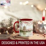 ATSAKA Cherry Blossom Pagoda Mug, 11oz Ceramic Coffee Cup with Tranquil Japanese Garden and Bridge, Elegant Sakura Reflection Art, Zen-Inspired Tea Cup for Nature Lovers