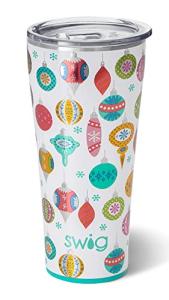 Swig Life 32oz Insulated Tumbler, Travel Coffee Tumbler with Lid, Cup Holder Friendly Travel Coffee Mug, Stainless Steel with Lid (Tinsel Town)