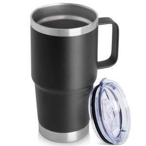 20oz Tumbler with Lid, Stainless Steel Tumbler with Handle, Metal Insulated Travel Coffee Mug with Handle, Double Wall Vacuum Spill Proof Tumbler Cup, Black 1 Pack