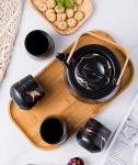Jusalpha Marble Porcelain Teapot Set Modern Japanese Tea Pot with Infuser for Loose Tea, 4-Piece Tea Cups (6.7 OZ) with Bamboo Tray - Tea Cups Set for Home and Restaurant, FDJPT4 (Black)