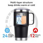 20oz Tumbler with Lid, Stainless Steel Tumbler with Handle, Metal Insulated Travel Coffee Mug with Handle, Double Wall Vacuum Spill Proof Tumbler Cup, Black 1 Pack