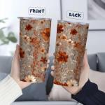 QruKinx Retro Flower Tumbler 20 oz | Travel Coffee Mug with Lid and Straw | Stainless Steel Tea Cup for Men and Women | Office and Home Drinkware | Floral Christmas or Birthday Gifts