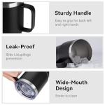 20oz Tumbler with Lid, Stainless Steel Tumbler with Handle, Metal Insulated Travel Coffee Mug with Handle, Double Wall Vacuum Spill Proof Tumbler Cup, Black 1 Pack