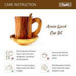 Rainforest Bowls Acacia Wood Cup Set (2-Pack) - Handcrafted Rustic Drinking Cup, Teaspoon, Saucer - Natural & Sustainably Made - Eco-Friendly Gift for Nature-Inspired Kitchens