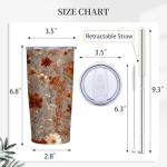 QruKinx Retro Flower Tumbler 20 oz | Travel Coffee Mug with Lid and Straw | Stainless Steel Tea Cup for Men and Women | Office and Home Drinkware | Floral Christmas or Birthday Gifts