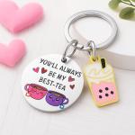 Tea Keychain – “YOU’LL ALWAYS BE MY BEST-TEA” with Pearl Milk Tea & Cute Teacup for Women Bag Charms, Cute Key Chains Gift for Best Friends