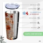 QruKinx Retro Flower Tumbler 20 oz | Travel Coffee Mug with Lid and Straw | Stainless Steel Tea Cup for Men and Women | Office and Home Drinkware | Floral Christmas or Birthday Gifts