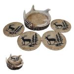 BestGiftEver Decorative Cup Holder Coasters Set of 4 with Deer, Antler, and Pines Accents - Outdoor Nature-Inspired Drink Coasters for Lodge Cabin - Woodland and Wildlife Home Decor Gift Ideas