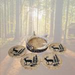 BestGiftEver Decorative Cup Holder Coasters Set of 4 with Deer, Antler, and Pines Accents - Outdoor Nature-Inspired Drink Coasters for Lodge Cabin - Woodland and Wildlife Home Decor Gift Ideas