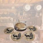BestGiftEver Decorative Cup Holder Coasters Set of 4 with Deer, Antler, and Pines Accents - Outdoor Nature-Inspired Drink Coasters for Lodge Cabin - Woodland and Wildlife Home Decor Gift Ideas
