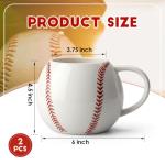 FoldTier 2 Pcs 17oz Baseball Ceramic Coffee Mugs, 3D Handmade Sports Design Porcelain Cups with Handle, Hand Painted Large Tea Mugs for Coffee Cocoa and Hot Drinks Sport Gift for Men and Women