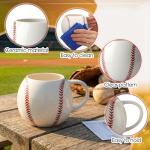 FoldTier 2 Pcs 17oz Baseball Ceramic Coffee Mugs, 3D Handmade Sports Design Porcelain Cups with Handle, Hand Painted Large Tea Mugs for Coffee Cocoa and Hot Drinks Sport Gift for Men and Women