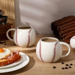 FoldTier 2 Pcs 17oz Baseball Ceramic Coffee Mugs, 3D Handmade Sports Design Porcelain Cups with Handle, Hand Painted Large Tea Mugs for Coffee Cocoa and Hot Drinks Sport Gift for Men and Women