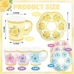 24 Sets Floral Paper Tea Cups and Saucers Disposable Tea Party Supplies Colorful Flower Teacups with Handle and Plates for Hot Cold Drink Wedding Birthday Party Baby Shower