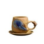 Alikexin 8oz Vintage Retro Japanese Style Handmade Ceramic Tea Cup and Saucer – Small Artisanal Mug with saucer set, Lead-Free Latte Art Mug, Handcrafted Pottery tea mug with handle(1, Light brown)