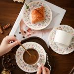 Harahiko Country Roses Porcelain Tea Cup and Saucer Set with Gold Trim, Vintage Style, For Women and Tea Parties (1, P)