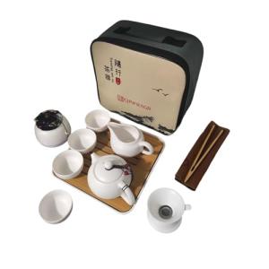 QINFRAGR Portable Chinese Gongfu Tea Set - Handcrafted Ceramic Tea Set for Chinese/Japanese Tea Ceremony, Complete with Teapot & 4 Cups, Travel-Friendly Gift Set (White)