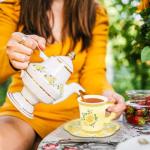 24 Sets Floral Paper Tea Cups and Saucers Disposable Tea Party Supplies Colorful Flower Teacups with Handle and Plates for Hot Cold Drink Wedding Birthday Party Baby Shower