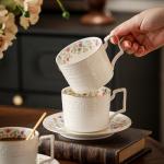 Harahiko Country Roses Porcelain Tea Cup and Saucer Set with Gold Trim, Vintage Style, For Women and Tea Parties (1, P)