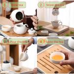 QINFRAGR Portable Chinese Gongfu Tea Set - Handcrafted Ceramic Tea Set for Chinese/Japanese Tea Ceremony, Complete with Teapot & 4 Cups, Travel-Friendly Gift Set (White)