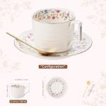 Harahiko Country Roses Porcelain Tea Cup and Saucer Set with Gold Trim, Vintage Style, For Women and Tea Parties (1, P)
