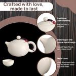 QINFRAGR Portable Chinese Gongfu Tea Set - Handcrafted Ceramic Tea Set for Chinese/Japanese Tea Ceremony, Complete with Teapot & 4 Cups, Travel-Friendly Gift Set (White)