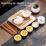 QINFRAGR Portable Chinese Gongfu Tea Set - Handcrafted Ceramic Tea Set for Chinese/Japanese Tea Ceremony, Complete with Teapot & 4 Cups, Travel-Friendly Gift Set (White)