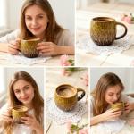 20oz Raku Glaze Ceramic Coffee Mug in Yellow