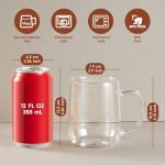 ZMZKKLL Glass Coffee Mugs, 14 oz Glass Coffee Cups Set of 2, Clear Borosilicate Glass Mugs with Handles for Cappuccino, Tea, Latte, Hot/Cold Beverages, Wine, Americano